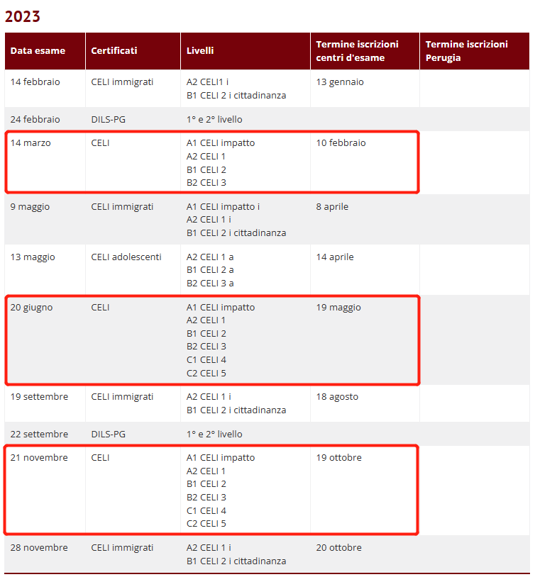 2023年意大利語(yǔ)CILS/CELI考試時(shí)間安排