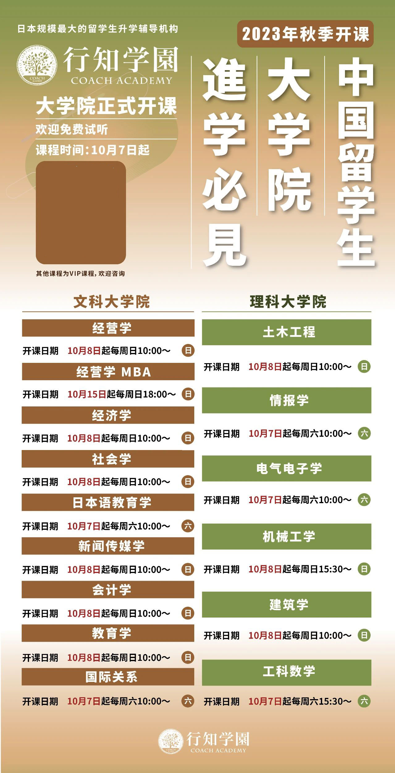 行知学园10月7日起大学院各专业全面开课！