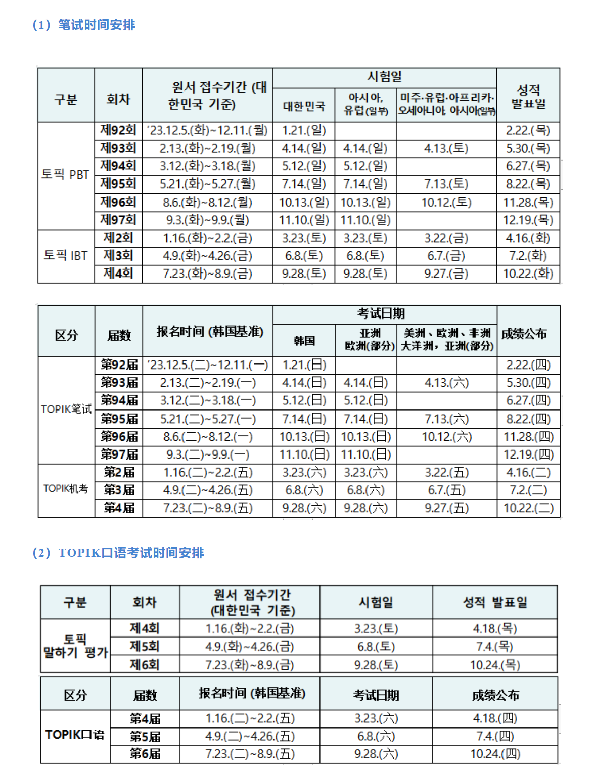 24年TOPIK考試時間安排公布！