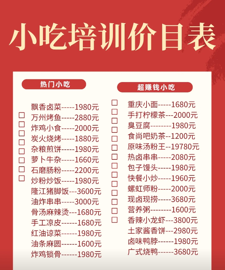 上海食为先小吃培训收费表公布！